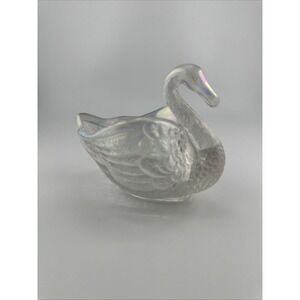 Imperial Glass‎ Swan Iridescent Carnival Glass Vintage Trinket Dish Marked